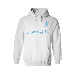 Liverpool FC White Hoodie With Light Blue Logo